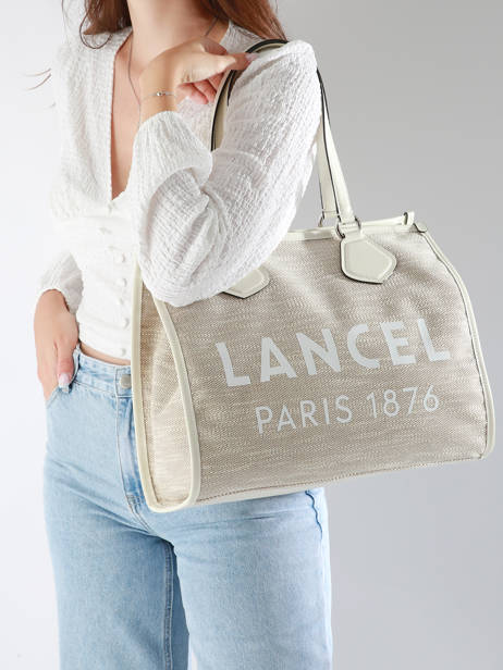 Sac Cabas D'Ã©tÃ© ZippÃ© Toile De Jute Et Cuir Lancel Beige cabas d'ete A13310 vue secondaire 1