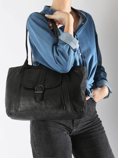 Sac PortÃ© Ã©paule Utility Cuir Basilic pepper Noir utility BUTI07 vue secondaire 1