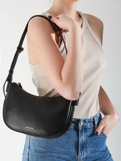 Sac BandouliÃ¨re Vintage Cuir Nat et nin Noir vintage LUNE vue secondaire 1