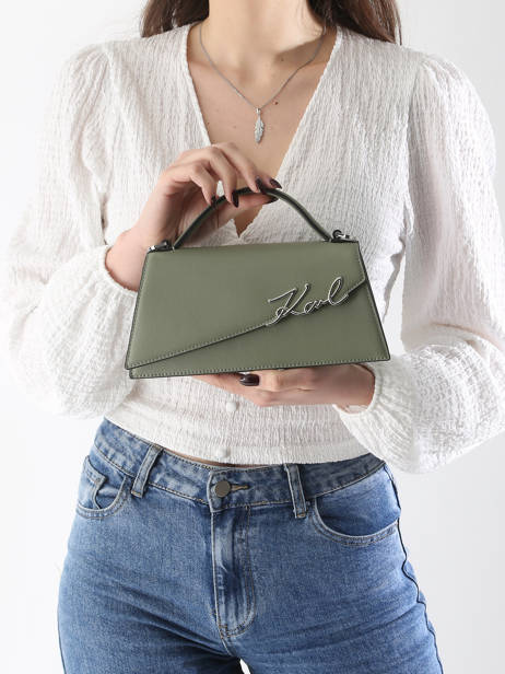 Sac BandouliÃ¨re K Signature Cuir Karl lagerfeld Vert k signature A1W30458 vue secondaire 1