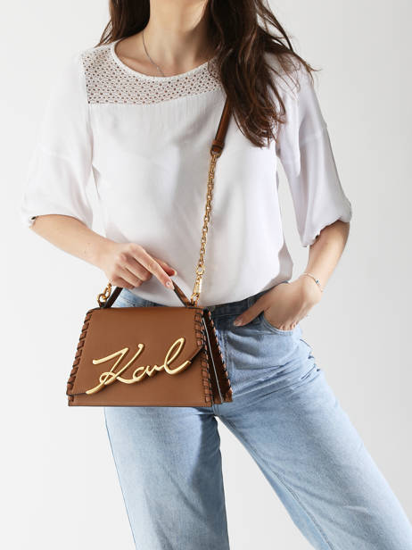 Sac BandouliÃ¨re K Signature Cuir Karl lagerfeld Marron k signature A2W30005 vue secondaire 1