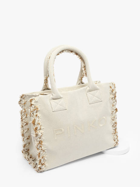 Sac PortÃ© Ã©paule Logo Shopper Coton Pinko Beige logo shopper A1X1 vue secondaire 2